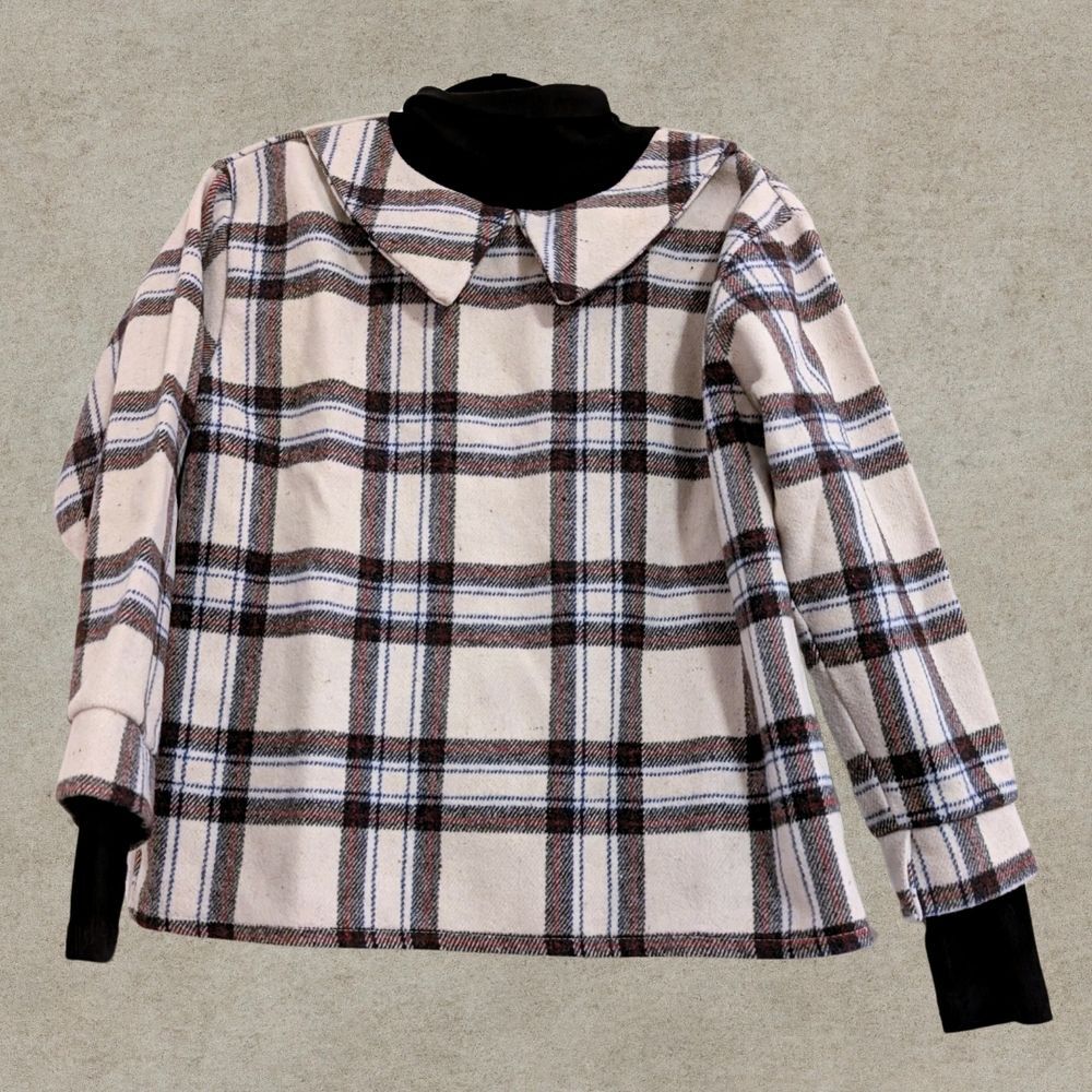 Plaid White Blouse with Peter Pan Collar